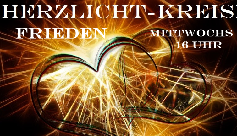 Sprühendes Licht mit Herzen und Text HerzLichtKreis Frieden Mittwochs 16 Uhr